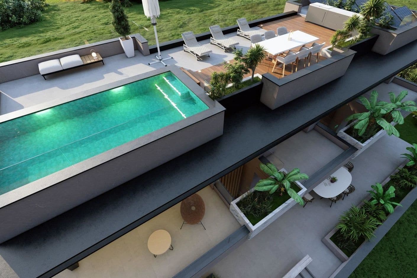 Diseño espacioso en tres plantas más terraza en la azotea.