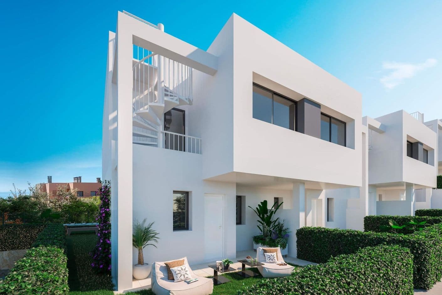 Generous outdoor areas with 142 sqm terrace, solarium and proximity to golf and beach