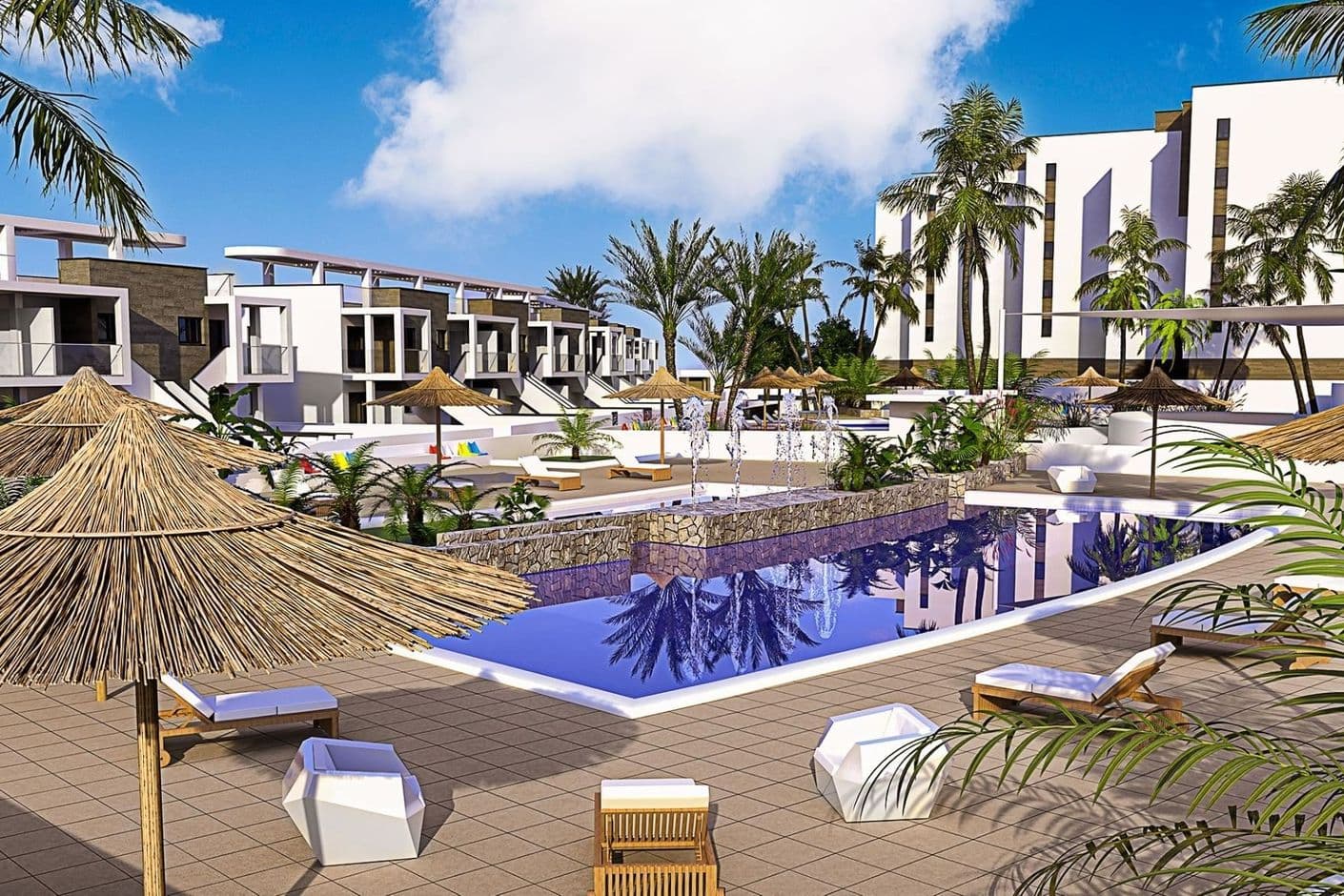 Ett modernt hem där strandliv och eleganta boendemiljöer förenas