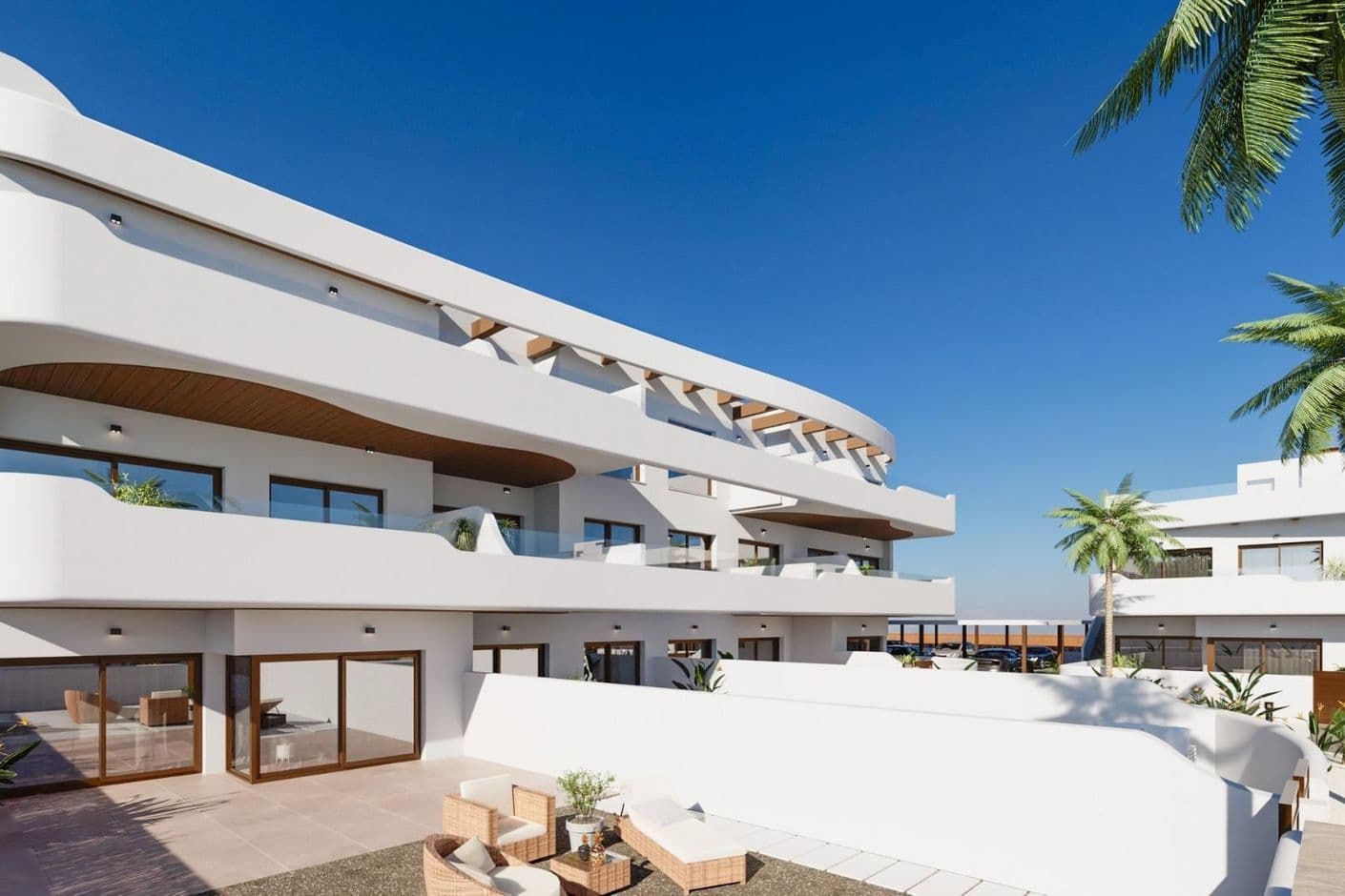Newly built apartments with a seafront location and views of green areas