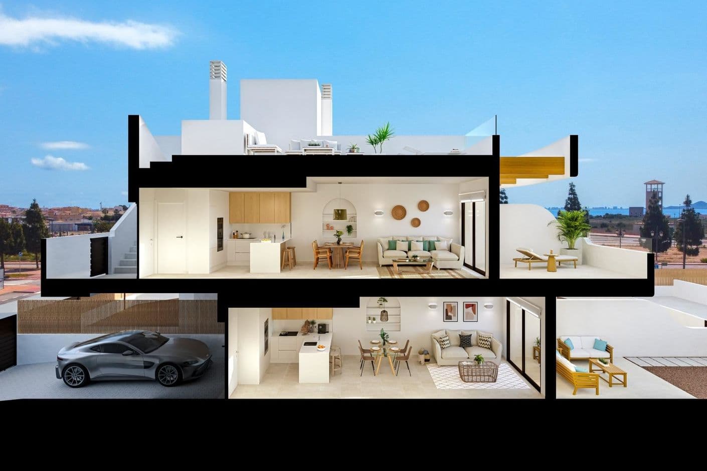 Modern single-storey villa with generous spaces - close to the sea and the golf course