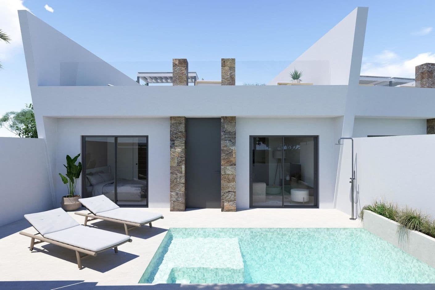 Exklusiva nyproducerade radhus i modern design med privat pool