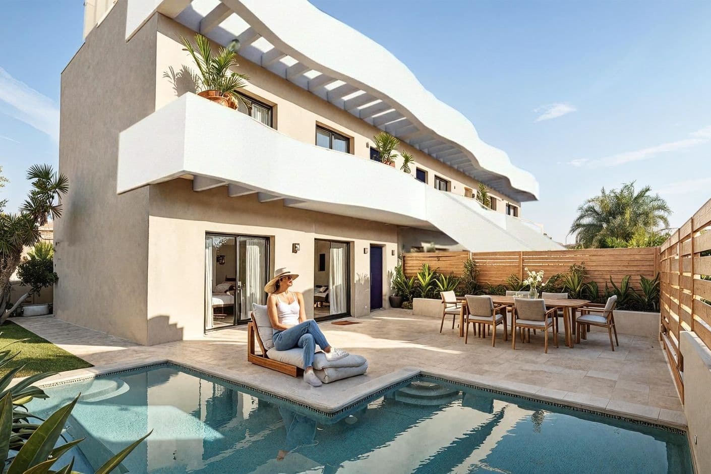 Moderna bungalower med privat pool och solrika uteplatser nära havet