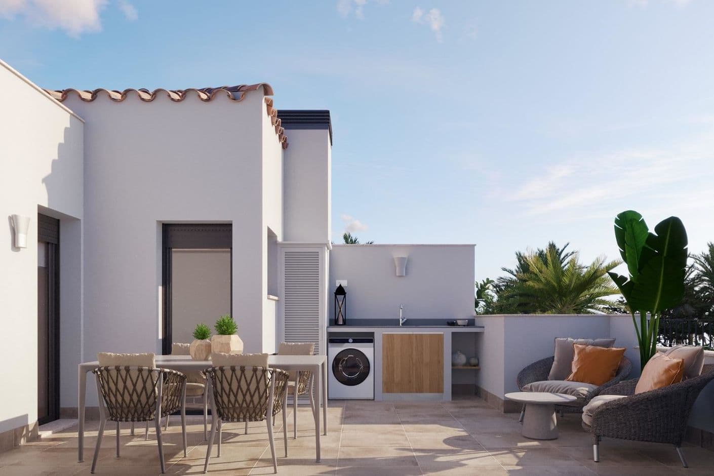 Modern townhouses with sun terrace and close to both golf and the sea