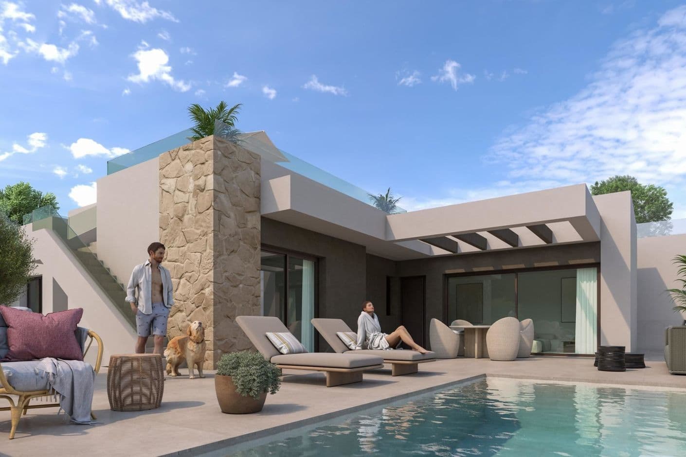 Newly built single-storey villas with private pool and generous plots