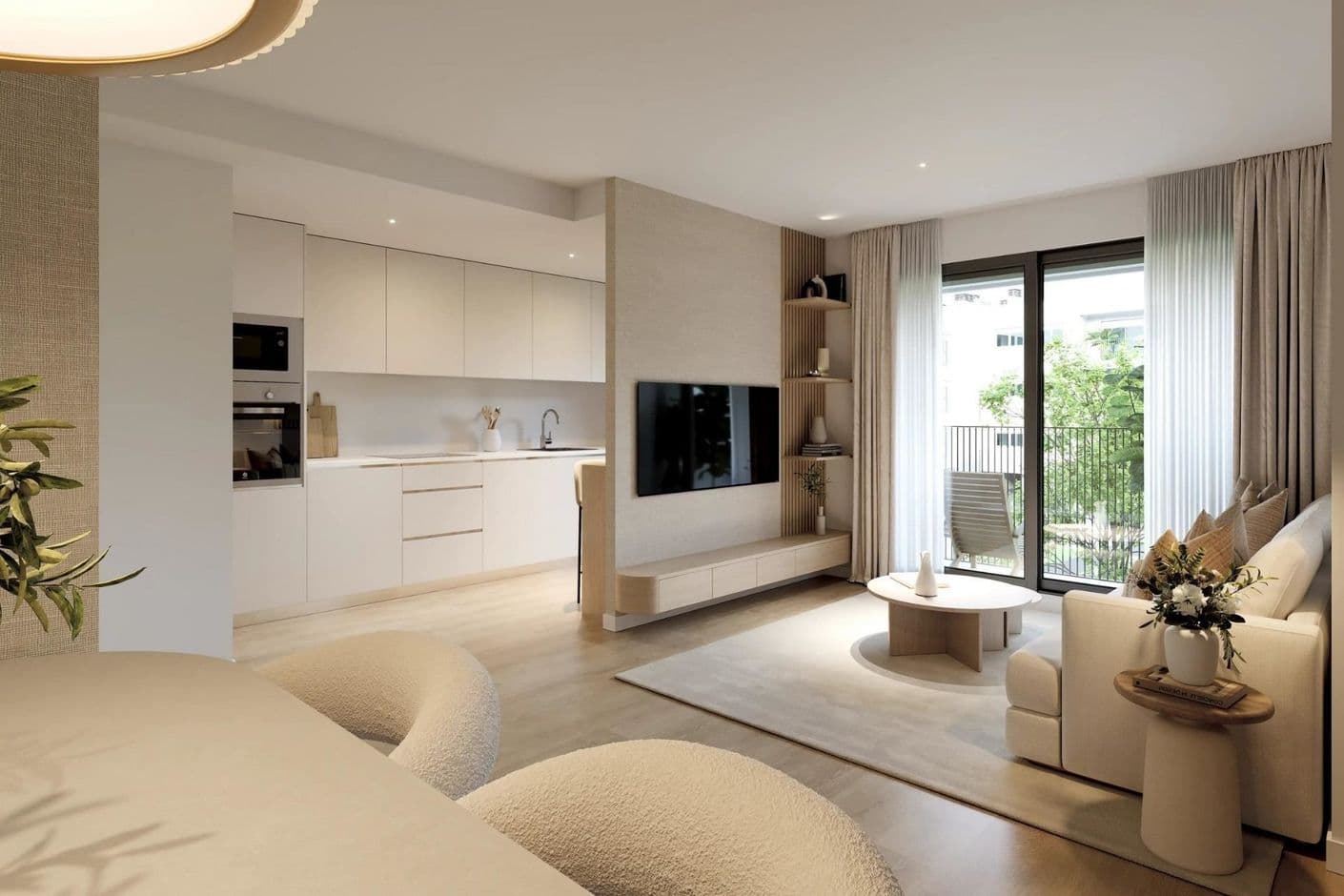 Apartamento moderno de nueva construcción con tres dormitorios y vistas despejadas.
