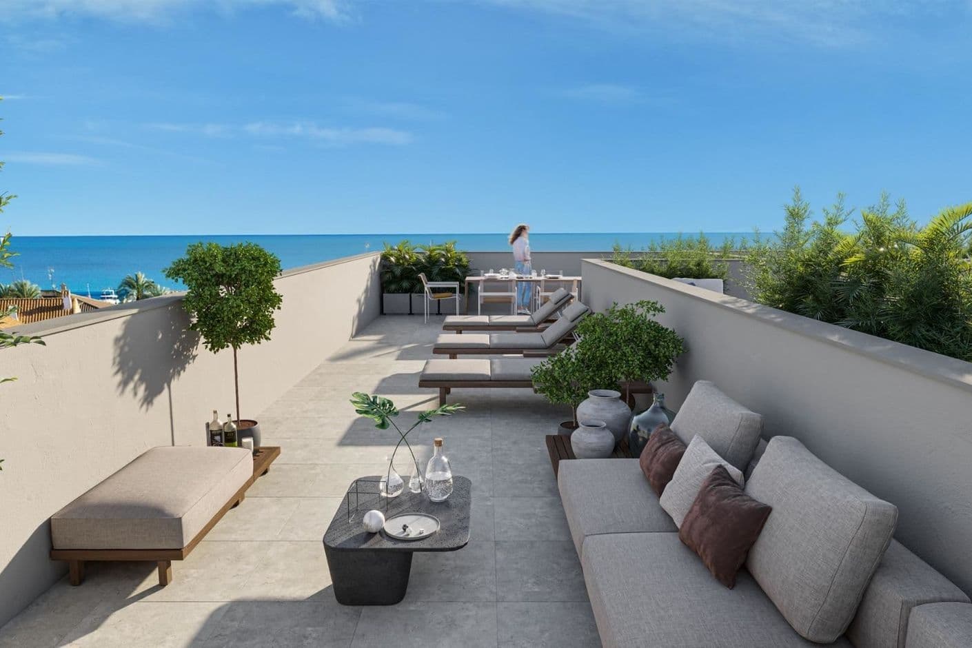 Modern nybyggd lägenhet med stora terrasser – nära stranden