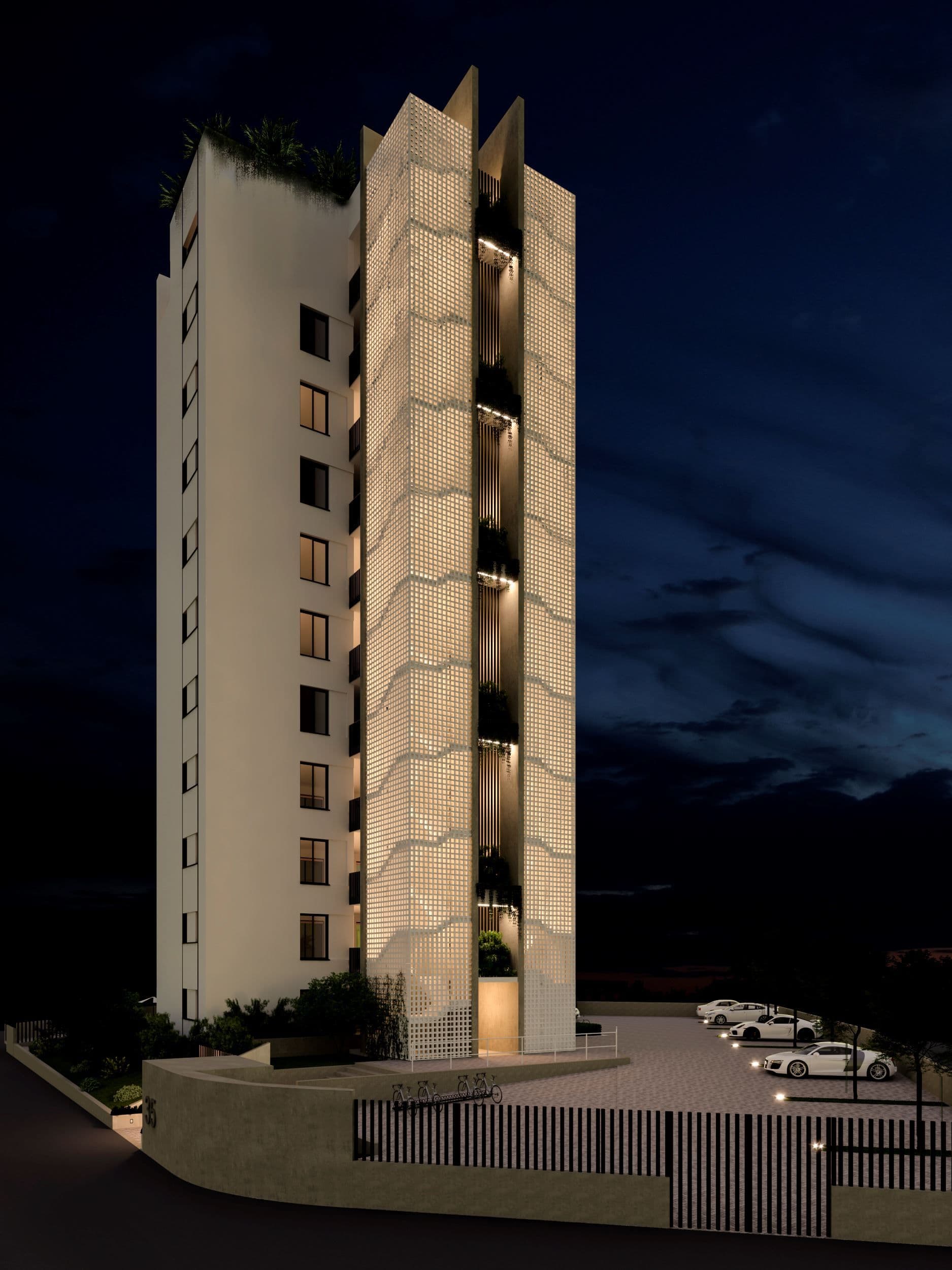 fachada nocturna