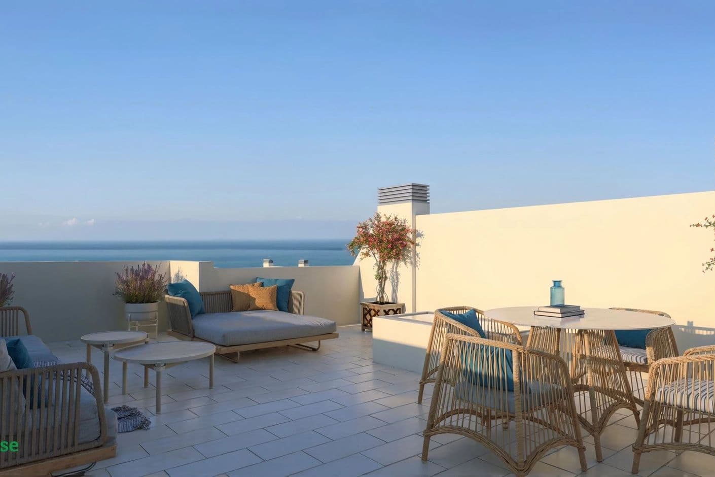 Casas adosadas modernas con azotea y vistas al mar